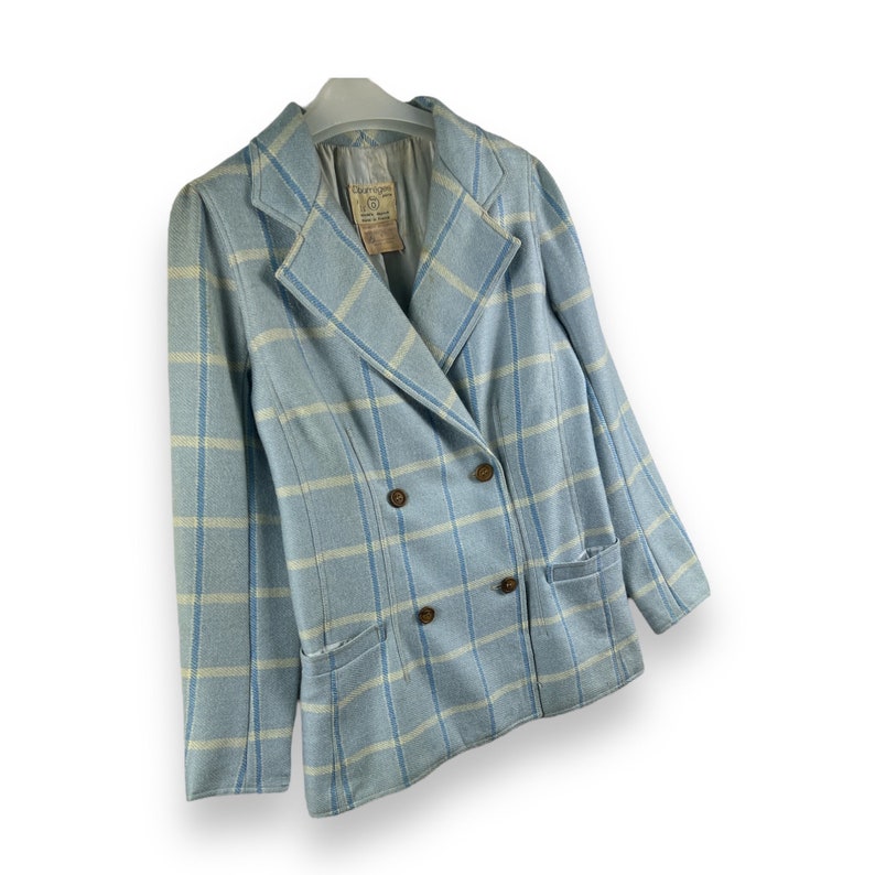 Vintage Courreges Made in France double-breated tartanwollen jas voor dames afbeelding 3