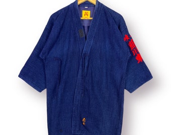 Vintage Japanese Traditional Kimono sashiko indigo coat