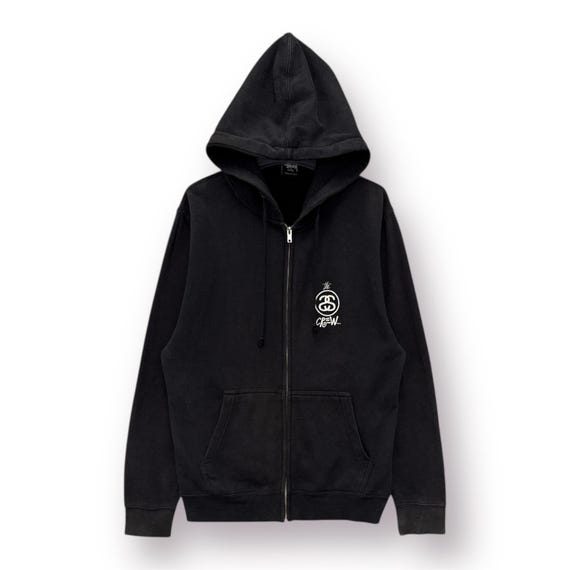 Moletom com capuz e zíper vintage internacional Stussy Crew