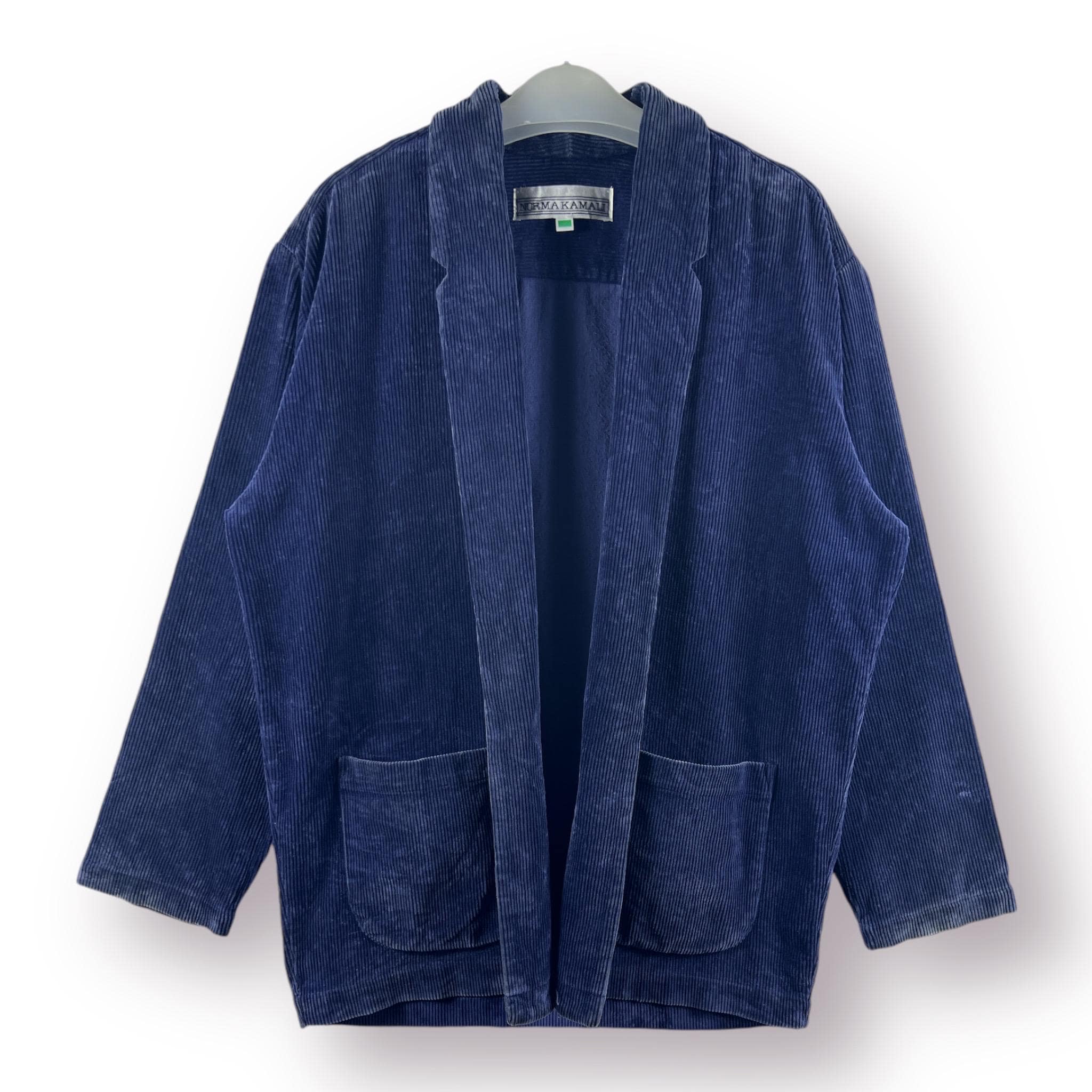 Vintage 90's Norma Kamali Indigo Corduroy Kimono Japan Coat Jacket