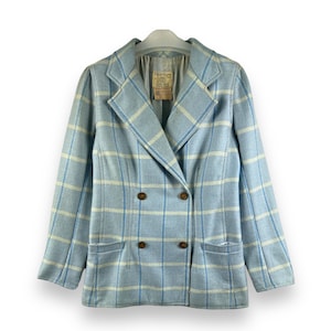 Vintage Courreges Made in France double-breated tartanwollen jas voor dames afbeelding 1