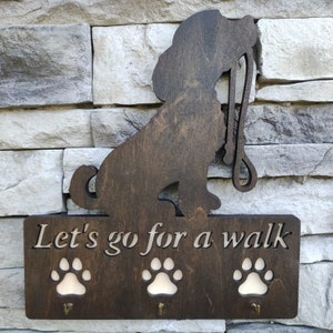 Supporto per guinzaglio per cani, organizer per guinzaglio per cani, ganci per guinzaglio per cani - Andiamo a fare una passeggiata - Supporto per guinzaglio da parete
