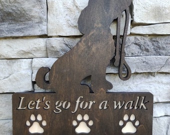 Wood Dog Leash Hanger: Wall Mounted Organizer with Paw Prints