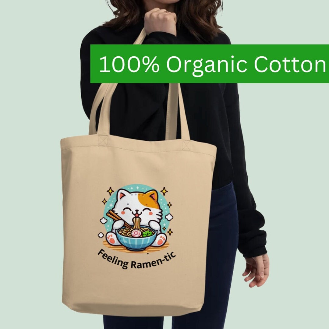 Personalized Cat Tote Bag, Ramen Tote Bag, Gifts for Ramen Lovers, Cat