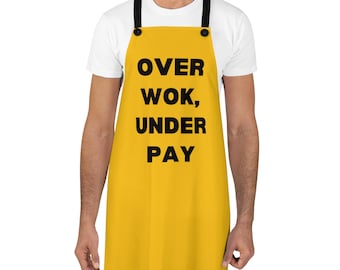 Over Wok Under Pay Funny Pun Apron Adult Unisex Apron Kitchen Yan Can Cook Holiday Gift for Cook Chef Restaurant