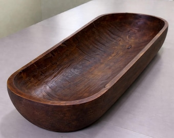 1 - 48" Extra Wide-Extra Deep Premium Safest Long Skinny Wood Dough Bowl - Candle Ready Farmhouse Centerpiece