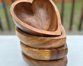 Wholesale Bundle 20Qty Heart BOHO Bowl - FREE SHIPPING Deep Candle Ready 6"X6" Wood Bowl, Fire Safe, Sealed for Candle Makers smooth bowl