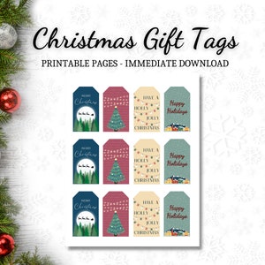 Printable Christmas Gift Tags | Set of 12 | 4 Different Designs | Cute Holiday Gift Tags | Christmas Gift Tags | Christmas Gifts