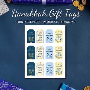 Printable Hanukkah Gift Tags | Set of 12 | 4 Different Designs | Cute Hanukkah Gift Tags | Instant Download Gift Tags | Hanukkah Gift Labels