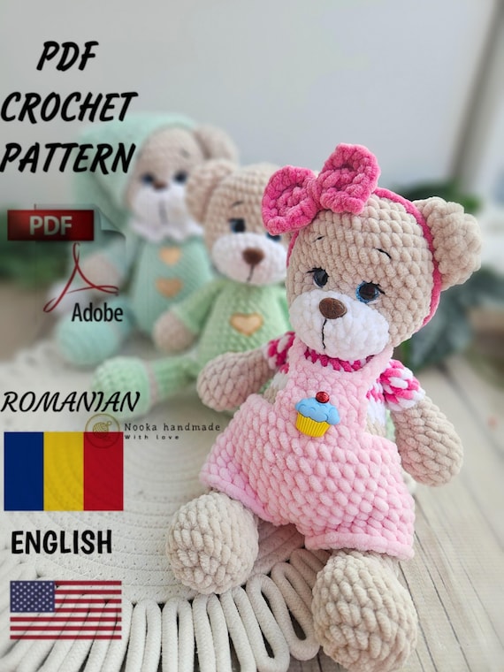 Osito pijama NOR /Oso amigurumi/Oso de crochet con mono y pijama/Patrón de  crochet fácil/Peluche