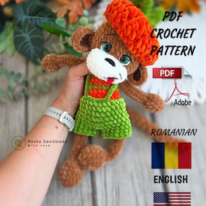 Patrón de ganchillo para mono Aby en PDF / Peluche de mono amigurumi / Mono para sujetar cortinas / Incluye 2 conjuntos / Patrón de juguete de peluche