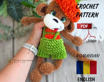 Virkad Aby Apa Mönster PDF | Amigurumi Apa Plysch | Gardinknytning Apa | 2 Outfits Ingår | Mönster Plyschleksak