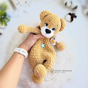 Little NOR  snuggler teddy bear -  Confort toy/teddy Bear amigurumi/Crochet Bear with overall / low sew pattern / Baby toys / Easy pattern