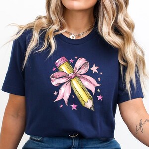 Coquette Teacher Shirt, Coquette Pencil Bow T-Shirt, Trendy Back to School Tee, Appreciation Gift, Elementary Teacher Gift