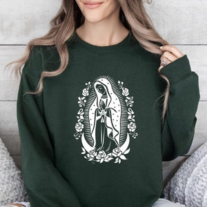 Virgin Mary Sweatshirt and Hoodie, Our Lady Of Guadalupe Catholic Sweatshirt, Mother Mary Sweatshirt, Religious Shirt, Religious Mother Mary