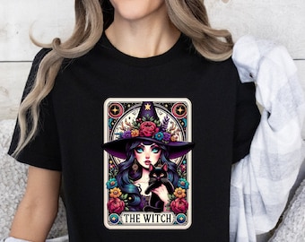 The Witch Tarot Card Shirt, Gothic Sublimation Shirt, Pretty Witchy Vibes Wicca Pagan Black Cat Cool Tarot T-shirt, Tarot Card Shirts, Women