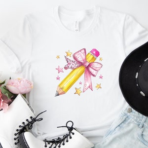 Coquette Teacher Shirt, Coquette Pencil Bow T-Shirt, Trendy Back to School Tee, Appreciation Gift, Elementary Teacher Gift Shirt