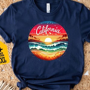 Chemise de plage vintage California Sunset : t-shirt de surf de la côte ouest