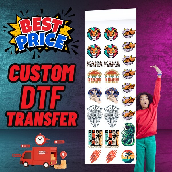 DTF Gang Sheet, Vollfarbe DTF T-Shirt Heat Transfer, personalisierte Farbe DTF, Press Ready Custom Transfer, bereit zum Auftragen, Ihr individuelles Design