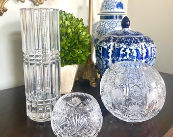 Crystal Rose Bowls and Vase