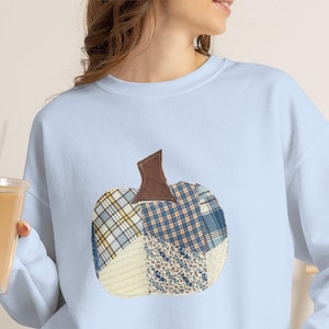Patchwork Pumpkin Print Sweatshirt | Fall Graphic Shirt | Cozy Season | Quilt Block