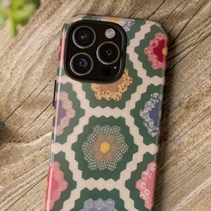 Quilt Phone Case | Vintage Patchwork Design| Cottagecore Aesthetic | Grandmothers Flower Garden | Vintage Quilt Lover |
