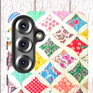 Quilt Phone Case | Vintage Graphic Patchwork| iPhone 17 Cover | Cottagecore Samsung  S26 | Cozy Fabric Texture Illusion Print