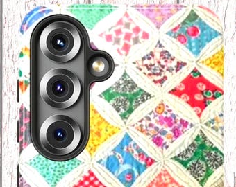 Quilt Phone Case | Vintage Graphic Patchwork| iPhone 17 Cover | Cottagecore Samsung  S26 | Cozy Fabric Texture Illusion Print