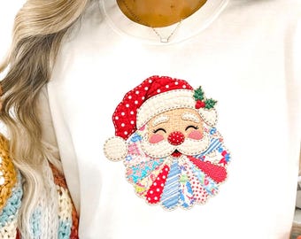 Patchwork Santa  T-Shirt | Christmas holiday tee | Festive Xmas Quilt