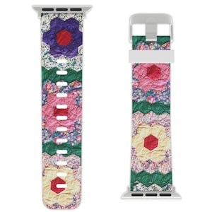 Quilt Watch Band, Grandma Chic, Quilt Print  Accessory, Vintage Quilt, Retro Cottage Core, Gift for Quilter Her, Apple Watch