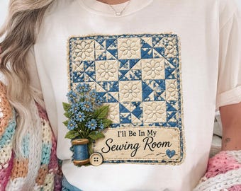 Comfort Colors® Sewing Maker Shirt, Faux Patchwork Farmhouse Tee Rustic Quilt Floral Cottagecore Shirt Vintage Aesthetic Tee DTG Print