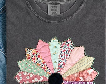 Vintage Quilt Flower T-Shirt | Comfort Colors® Quilt Lover Gift | Patchwork Feed Sack Quilt Print |Authentic Heirloom Photography