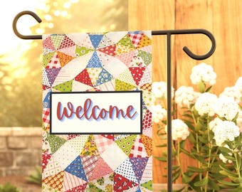 Bandera de jardín / Inspirada en colchas vintage / Banner de bienvenida de granja