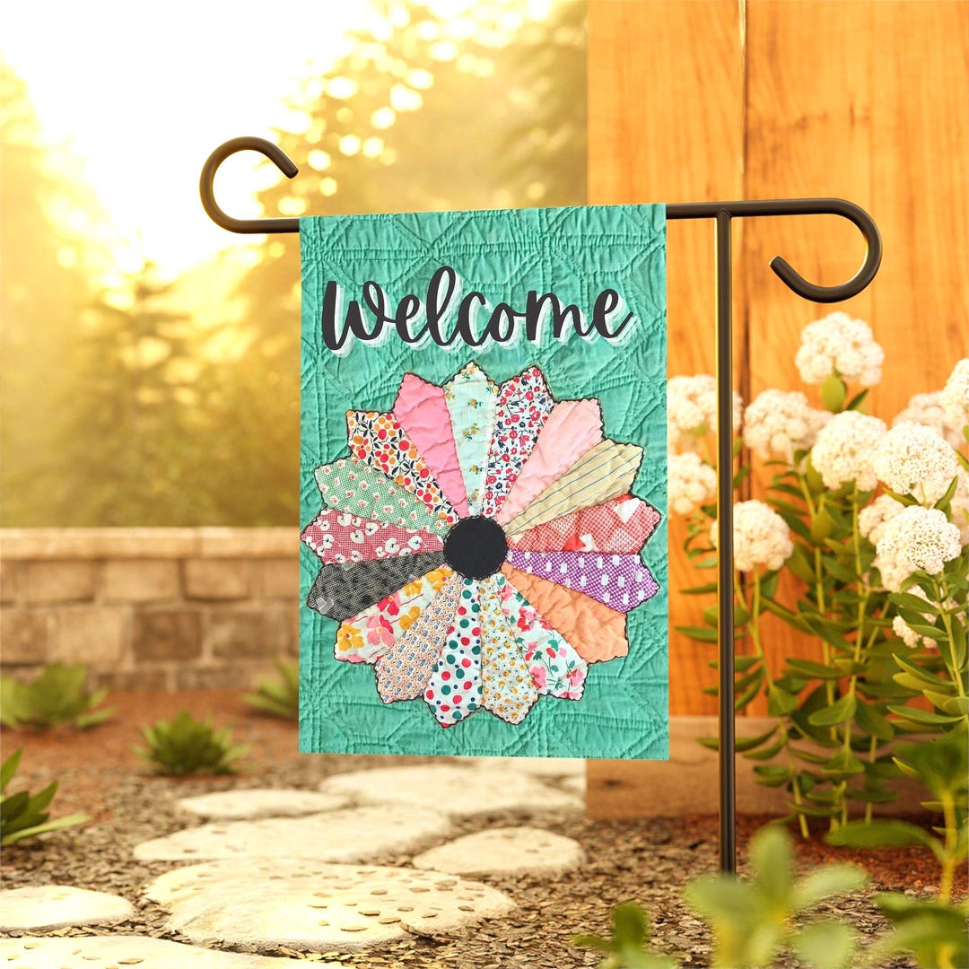 Patchwork Flower Welcome Garden Flag | Quilter Gift House Banner - Etsy