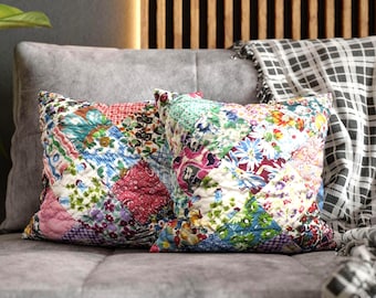Floral Patchwork Pillowcase | Boho Cottagecore Pillowcover | Quilt Pattern Print