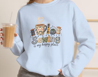 Sewing Crewneck Sweatshirt | Seamstress Notions | Coffee Tea Shirt | Funny Needlework Hobby | Patchwork Design