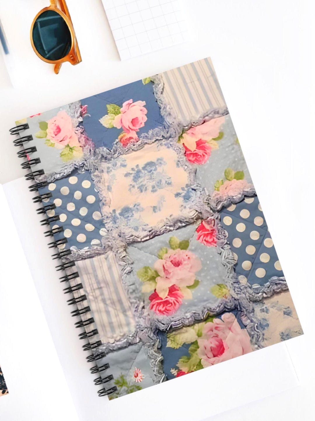 Shabby Rose Patchwork Notebook Spiral Notebook | Ruled Journal - Etsy