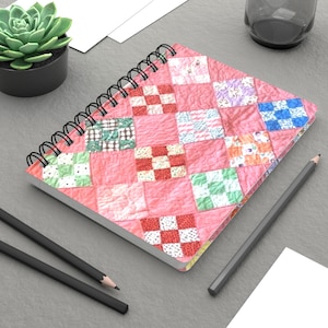 Patchwork Quilt Notebook Journal| Heirloom Digital Photography Art Print| Vintage Lover Gift|
