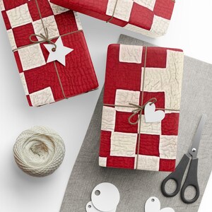 Red White Quilt Wrapping Papers | Vintage Patchwork Pattern | {Primitive Holiday Wrap