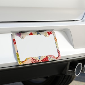 Patchwork License Plate Frame with  Vintage Quilt Design  Car Decor, Gift for Quilters Auto Accessory,  License Plate Holder, Crafter, Print