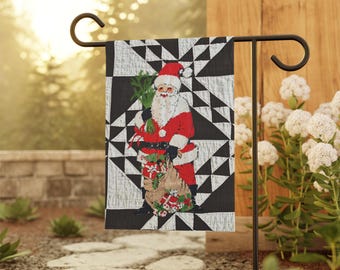 Vintage Santa Quilted Christmas Garden Flag | House Banner