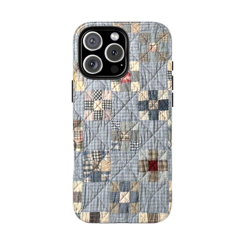 Funda para teléfono de estilo vintage azul primitivo con diseño de patchwork - Funda elegante para quilters, iPhone 17, protección para teléfono, funda colorida imagen 6