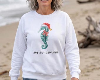 Holiday Beach Vacation Shirt | Nautical Santa Sweatshirt | Sea Sun Greetings | Tropical Christmas Party Shirt
