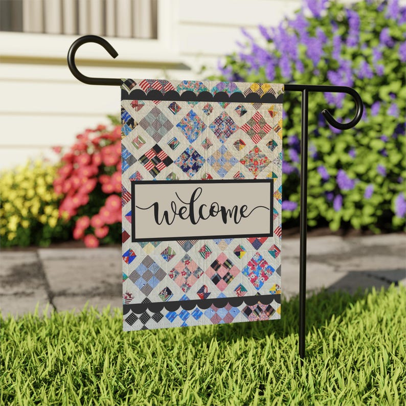 Patchwork Quilt Welcome Garden Flag | House Banner, Front Porch Decor ...
