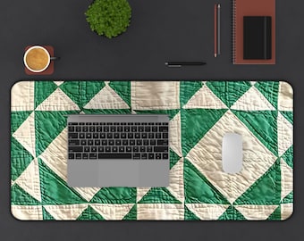 Quilt Desk Mat | Green White Quilt Pattern | Patchwork Print Office Decor