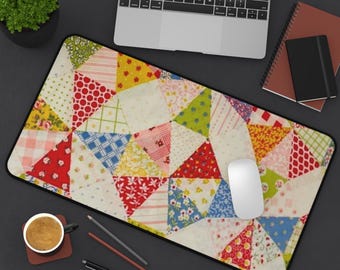 Patchwork Office Decor |Quilt Print Desk Mat | Artisan Workshop Desktop
