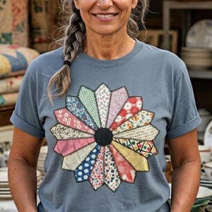 Vintage Quilt Flower Shirt | Original Quilt Photography Art | Quilter Gift | Cottagecore Floral Feedsack Pattern Tee