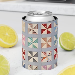 Vintage Floral Quilt Can Cooler: Neoprene Party Favor, Quilted Pattern Cozie