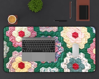 Quilt Print Desk Mat |Cottagecore Workstation Decor | Office Accessory for Quilter | Gift Crafters| Unique Home Office Decor Mouse Pad