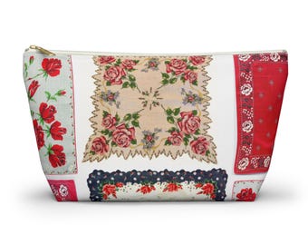 Patchwork Accessory Pouch | Vintage Rose Bandana | Boho Cosmetic Bag | Western Vibe